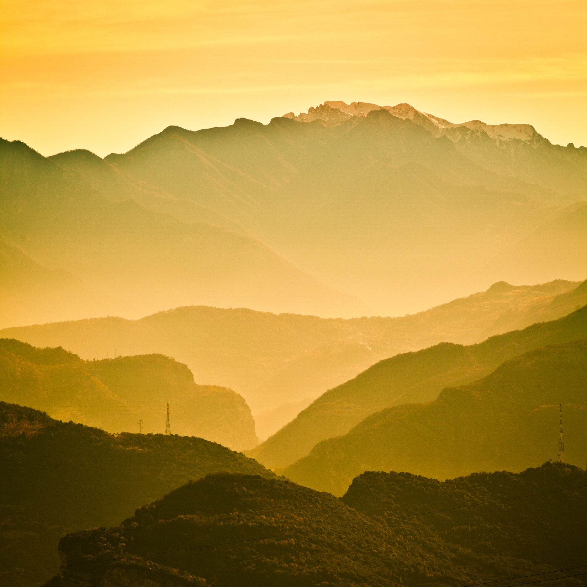 Gold Sunrise in Natural Park, Dolomites